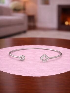 New! Silver Cubic Zirconia Dainty Cuff Bracelet